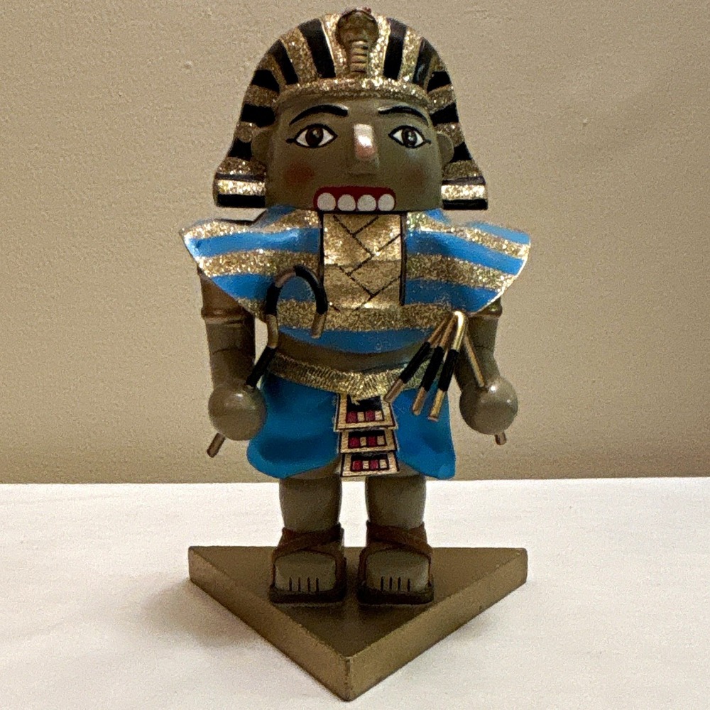 World Market Egyptian Pharaoh Nutcracker 2011 Blue Gold Wood Standing